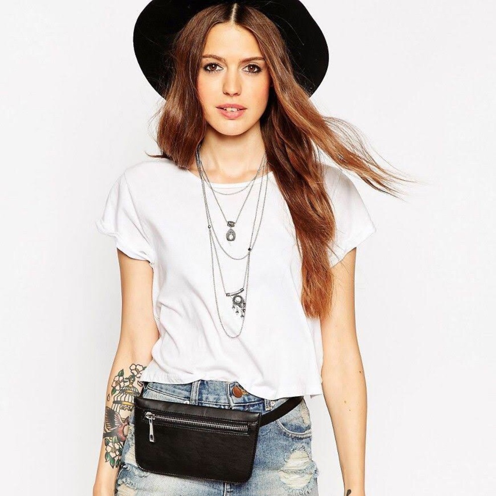 ASOS Black Vegan Leather Slim Fanny Pack Belt Bag